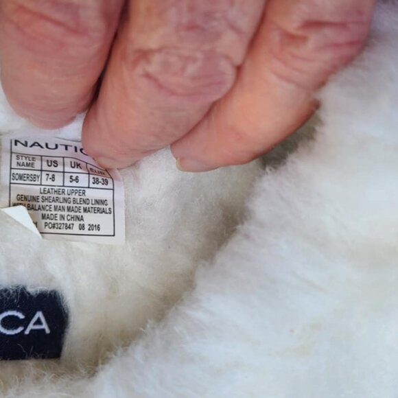 Nautica Gray Suede Off White Faux Shearling Scuffs size 7-8 - Picture 3 of 7